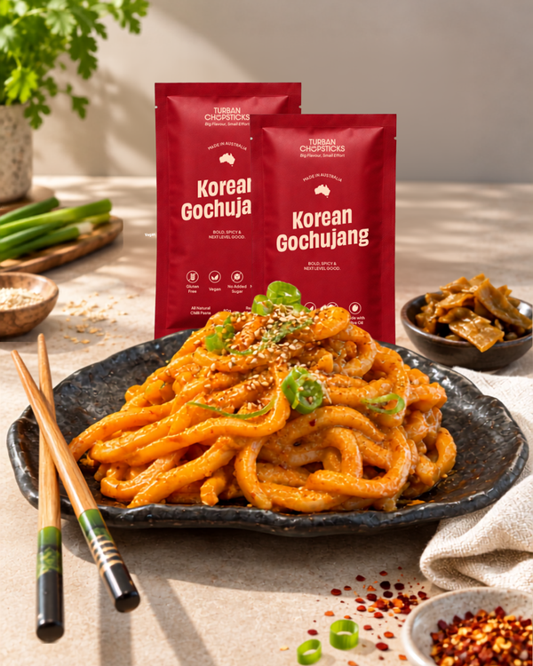 High Protein Korean Gochujang Udon Carbonara 