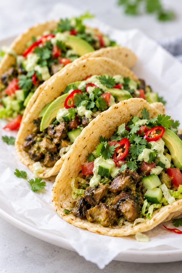 Vegan Thai Green Curry Mushroom Tacos