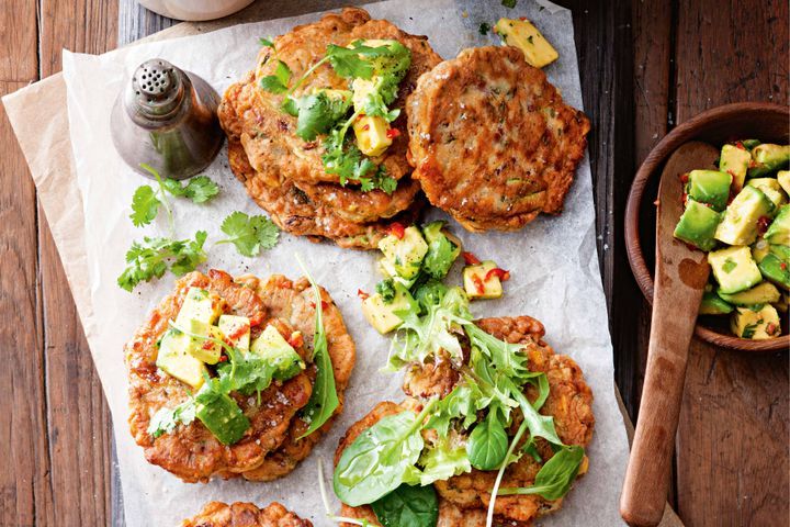 Prawn, Leek and Lentil Fritters with Avocado Salsa